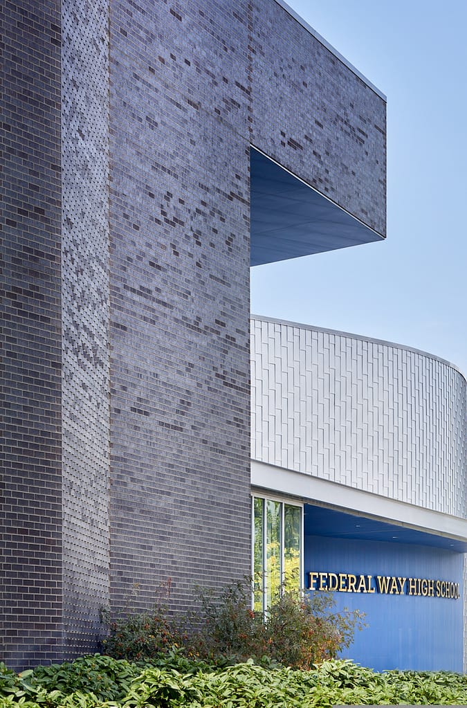 FedWayHS S131704 01 N24 Classroom Wing Vs Theater Wall Exterior Close Up